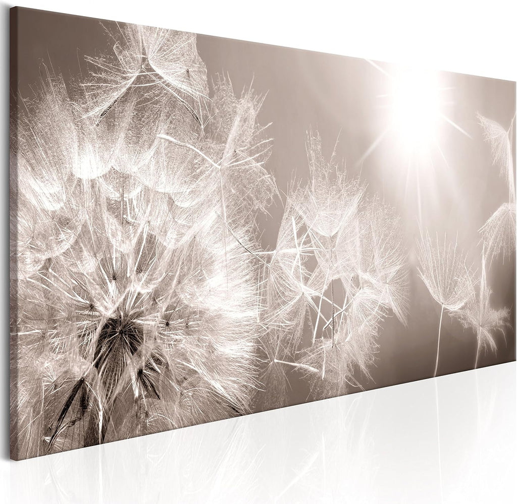 artgeist - Hand-Textured Canvas Wall Art Dandelion 59x20 in - Painting Canvas Prints - Acrylic Gel Texture - Picture Artwork Image - Contemporary Wall Home Beige Grey Sepia Flowers Nature b-C-0161-b-a