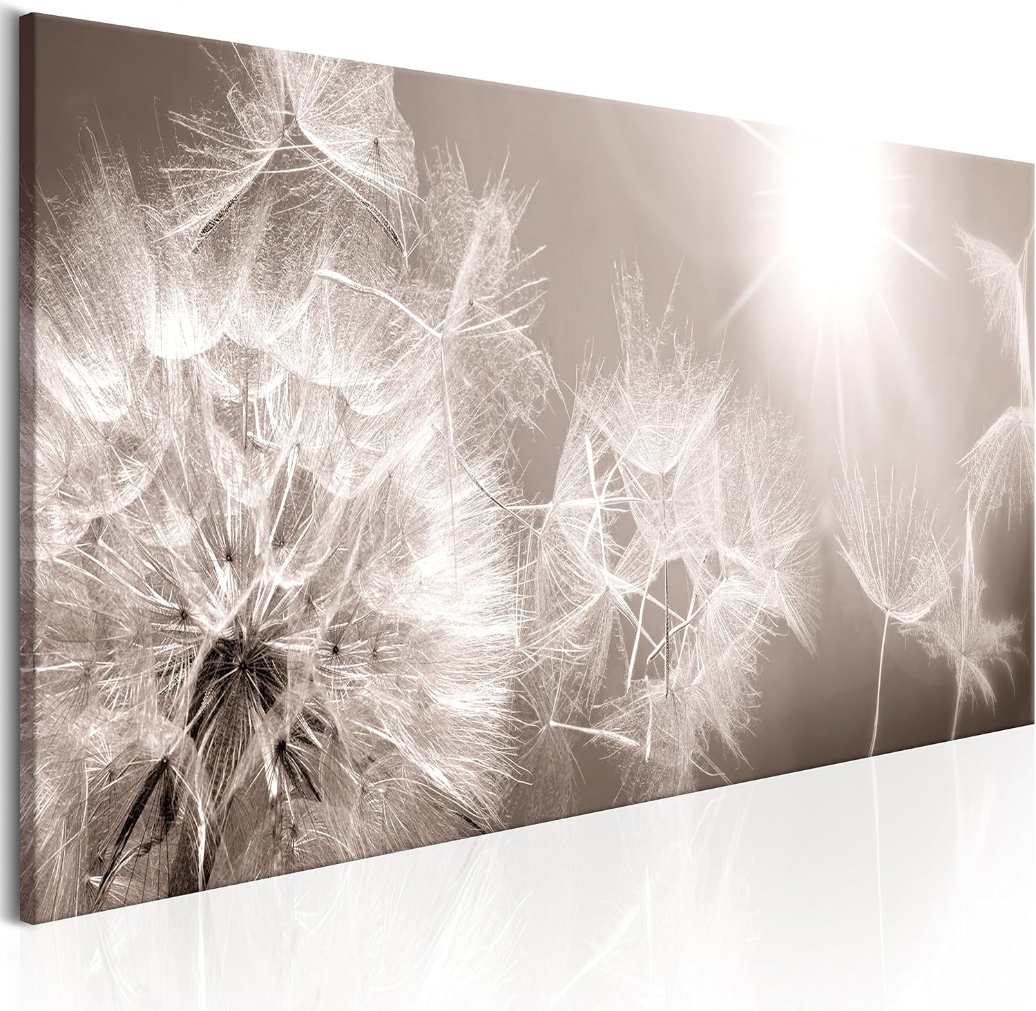 artgeist - Hand-Textured Canvas Wall Art Dandelion 59x20 in - Painting Canvas Prints - Acrylic Gel Texture - Picture Artwork Image - Contemporary Wall Home Beige Grey Sepia Flowers Nature b-C-0161-b-a