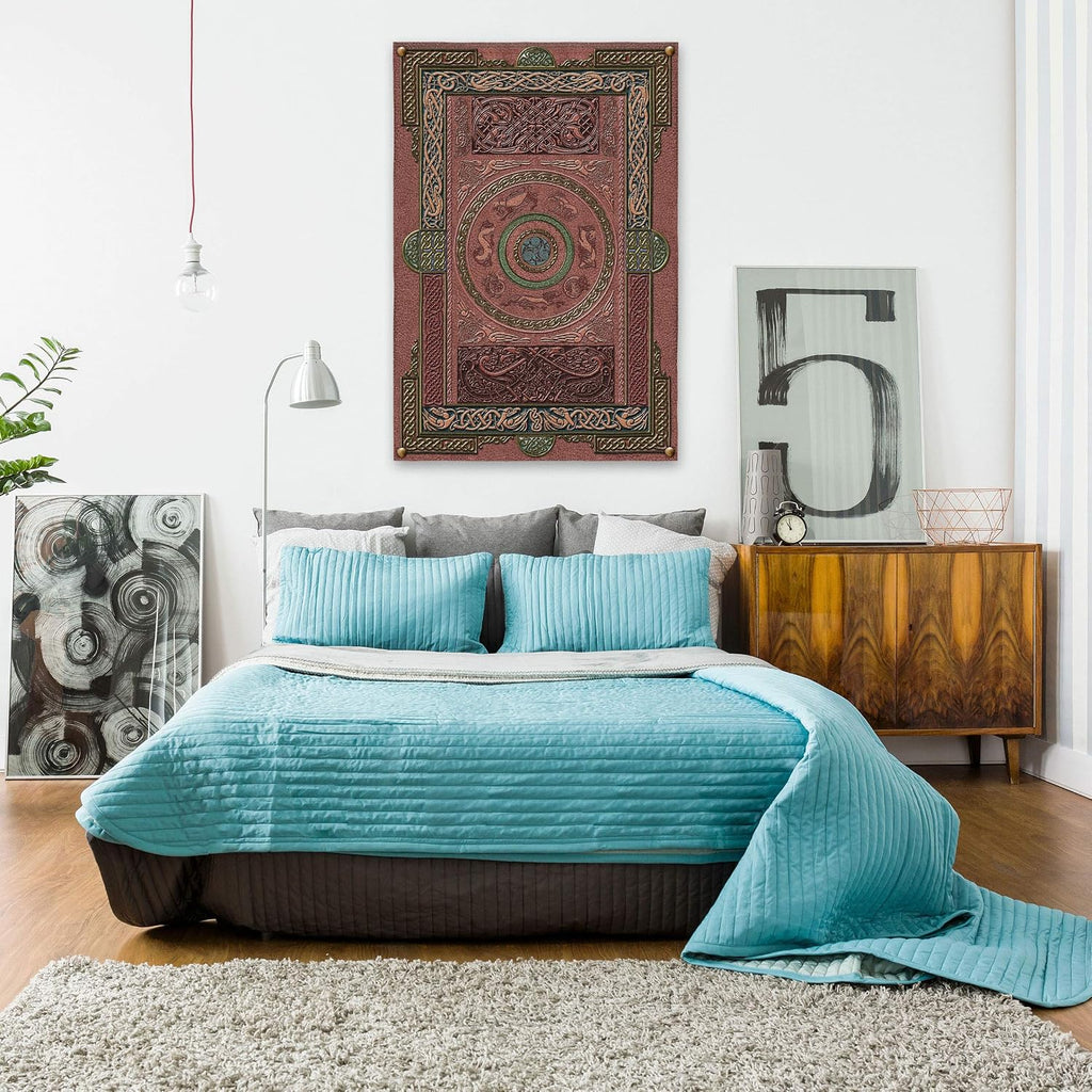 Ashling | Woven Tapestry Wall Art Hanging | Medieval Leatherized Celtic Knot Motif European Artwork | 100% Cotton USA Size 80x53