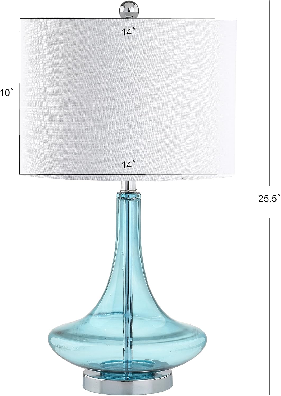JONATHAN Y 25.5' Aqua/Chrome Glass Teardrop Table Lamp Set of 2 for Bedroom, Modern Bedside Lamps for Living Room, White Linen Drum Shade, LED Bulbs Included (JYL1081B-SET2)
