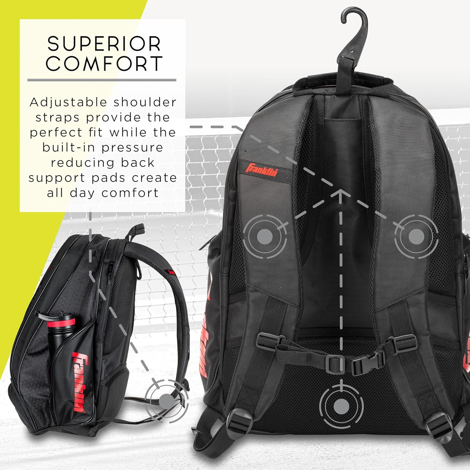 Franklin Sports Pickleball Bags - Deluxe Competition Pro Backpack for Gear + Equipment - Pickleball Bag for Men + Women - Holds Paddles, Balls + Accessories - Elite Nylon Fabric
