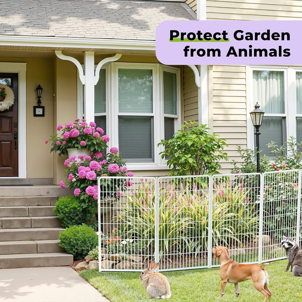 SunsGrove Garden Fence with Gate, 32 in(H) x 35.7 ft(L) 16 Panels Heavy Duty Metal Animal Barrier Fence for Yard, Suitable for Indoor or Outdoor Dog Pet Fence, Garden Fence Border, White