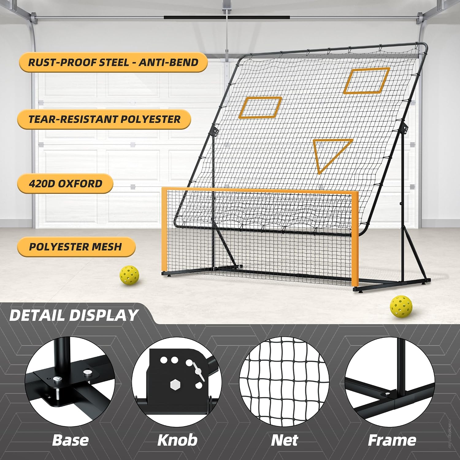 MR Pickleball Rebounder 6'x6', Adjustable Angle & Height Pickleball Rebounder, Tennis Rebound Net, Pickleball Solo Training Equipment for Dinks Volleys Accuracy Coordination Kitchen Control