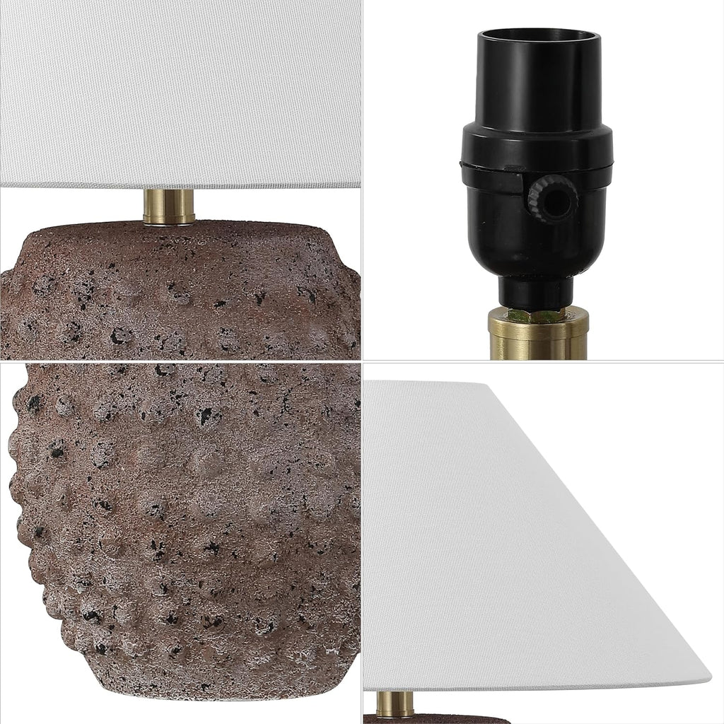 JONATHAN Y 18.25' Matte Taupe Ceramic Hobnail Table Lamp Set of 2 for Bedroom, Modern Minimalist Farmhouse Bedside Nightstand Lamps, White Linen Shade, LED Bulbs Included (JYL5601C-SET2)