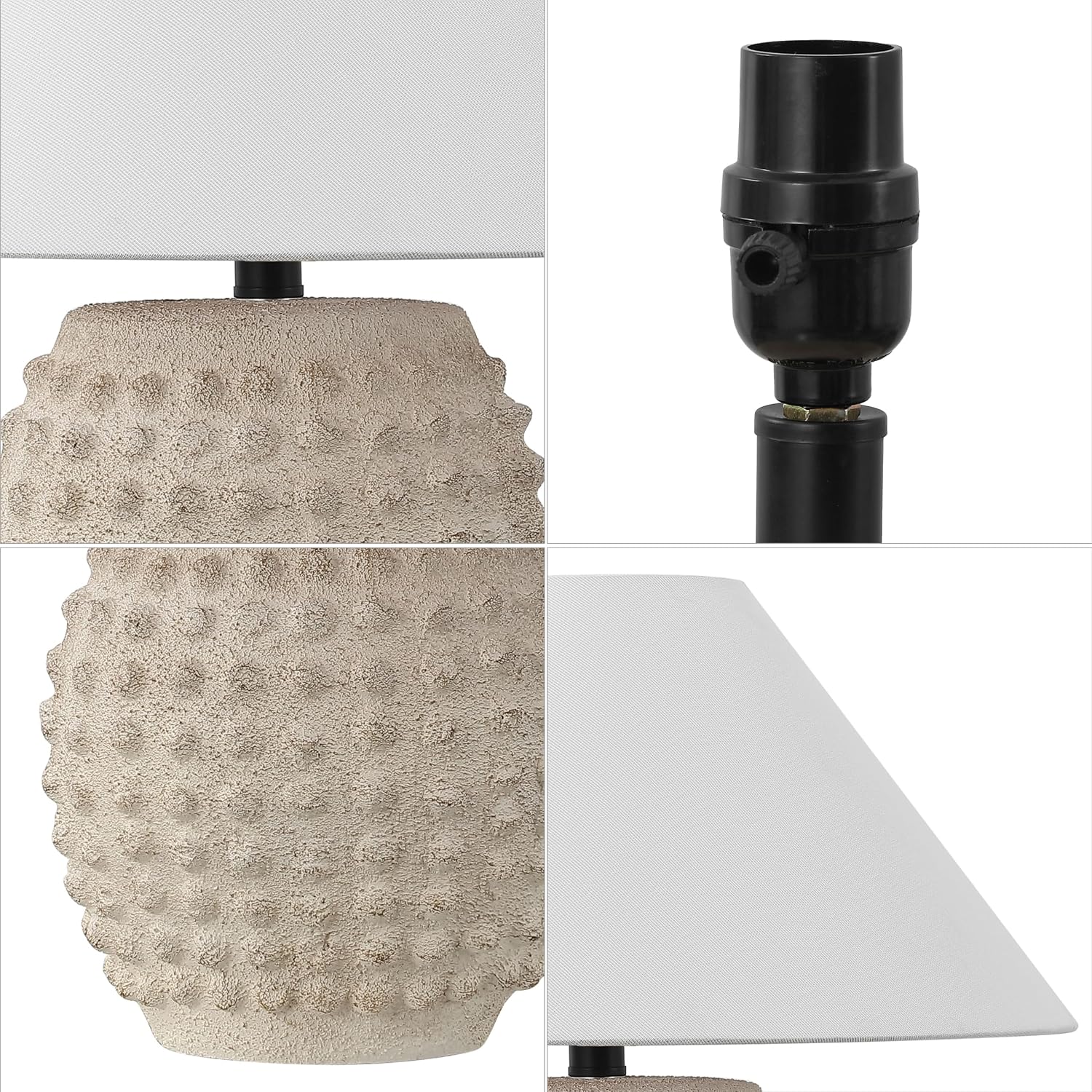 JONATHAN Y 18.25' Matte Cream Ceramic Hobnail Table Lamp Set of 2 for Bedroom, Modern Minimalist Farmhouse Bedside Nightstand Lamps, White Linen Shade, LED Bulbs Included (JYL5601B-SET2)