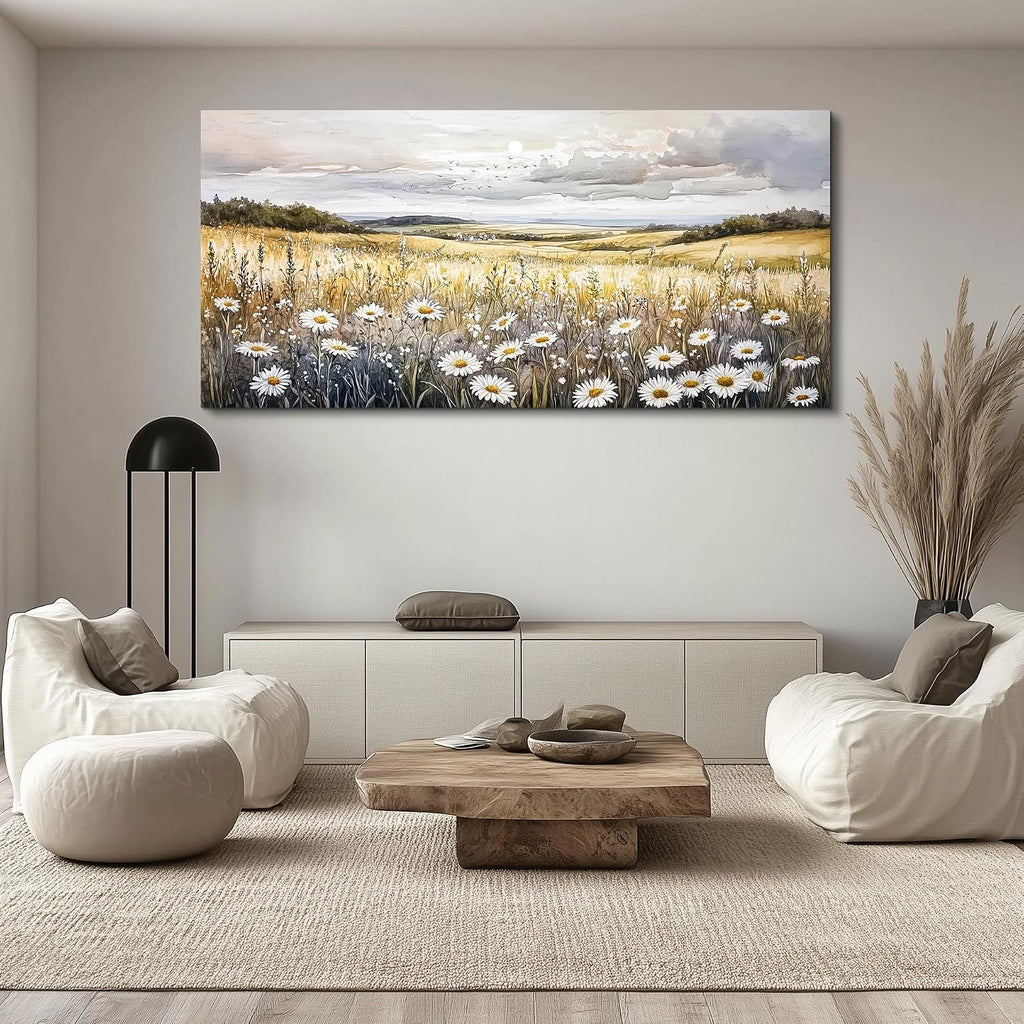 ZUITINGHUA Canvas Wall Art For Living Room Large Wall Decor For Office Bedroom Decoration White Flower Landscape Picture Grassland Painting Artwork Room Wall Mural Aesthetic Home Decor 30x60 In