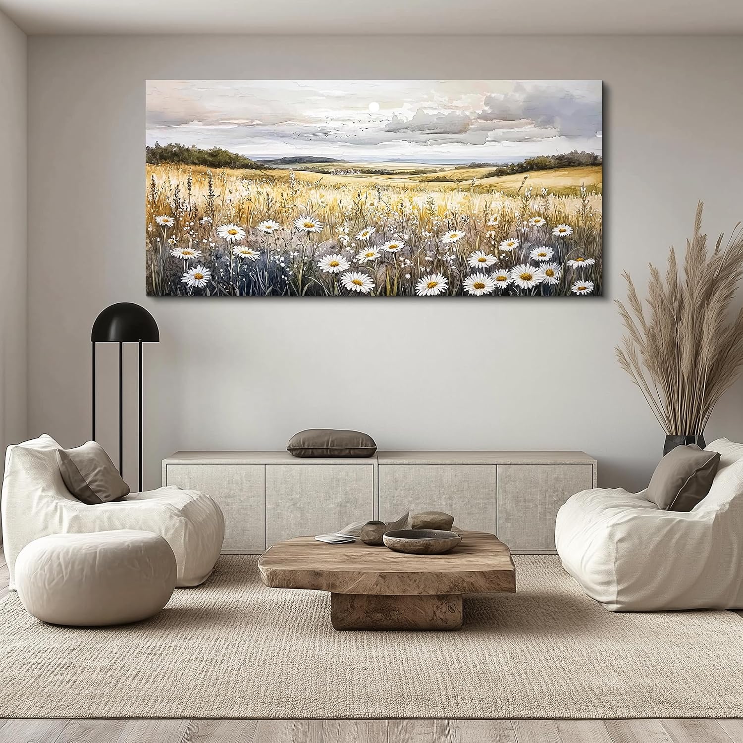 ZUITINGHUA Canvas Wall Art For Living Room Large Wall Decor For Office Bedroom Decoration White Flower Landscape Picture Grassland Painting Artwork Room Wall Mural Aesthetic Home Decor 30x60 In