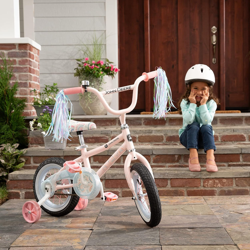John Deere Beginner Toddler Bike – 12 Inch Boys and Girls Bike — Clouds — Sturdy and Lightweight Kids Bikes for Ages 3 and Up — Toddler Bike with Adjustable Handle Bars and Seat