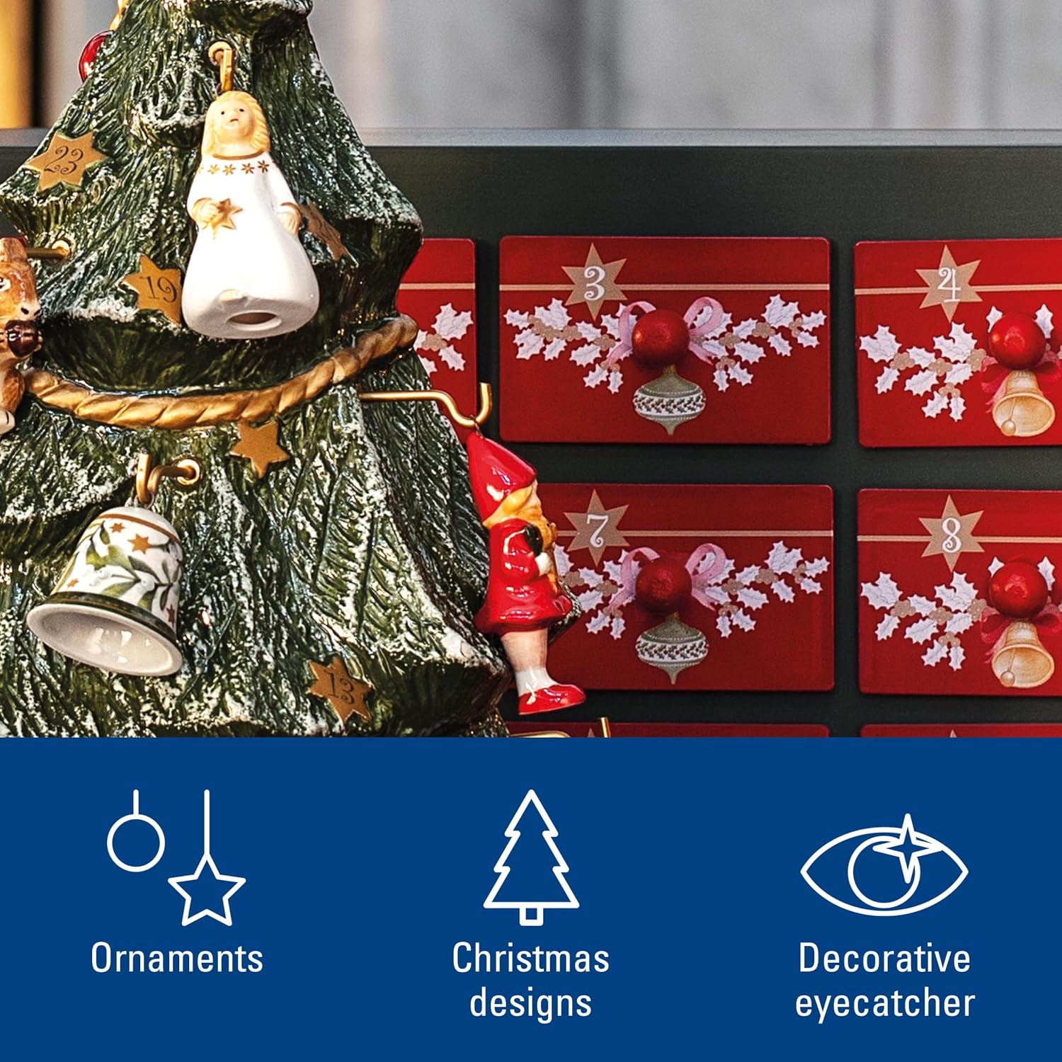 Villeroy & Boch Christmas Memory Advent Calendar Set, Including Tree, 26 Pieces, 43cm, Red