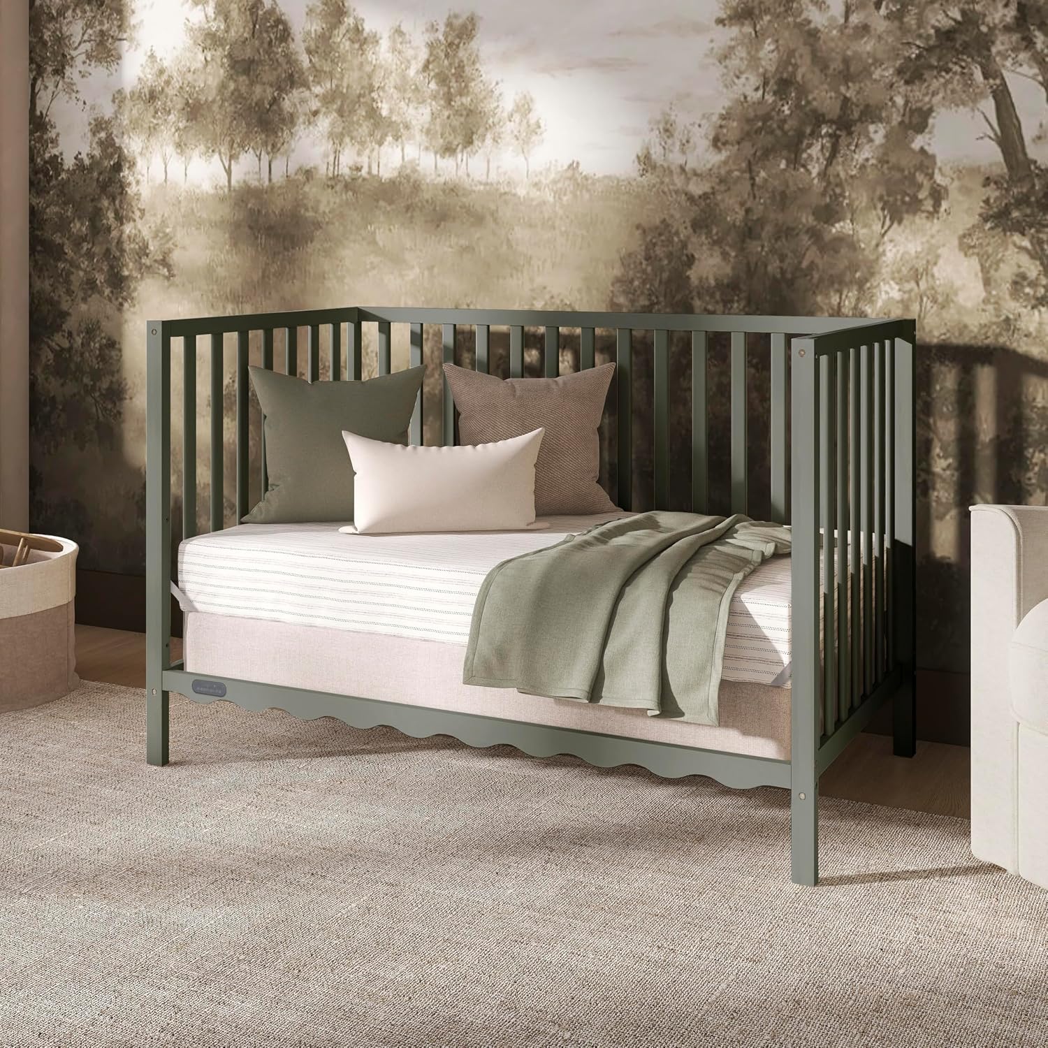 Dream On Me Synergy Wave 5-in-1 Convertible Crib, GREENGUARD Gold, Seagrass