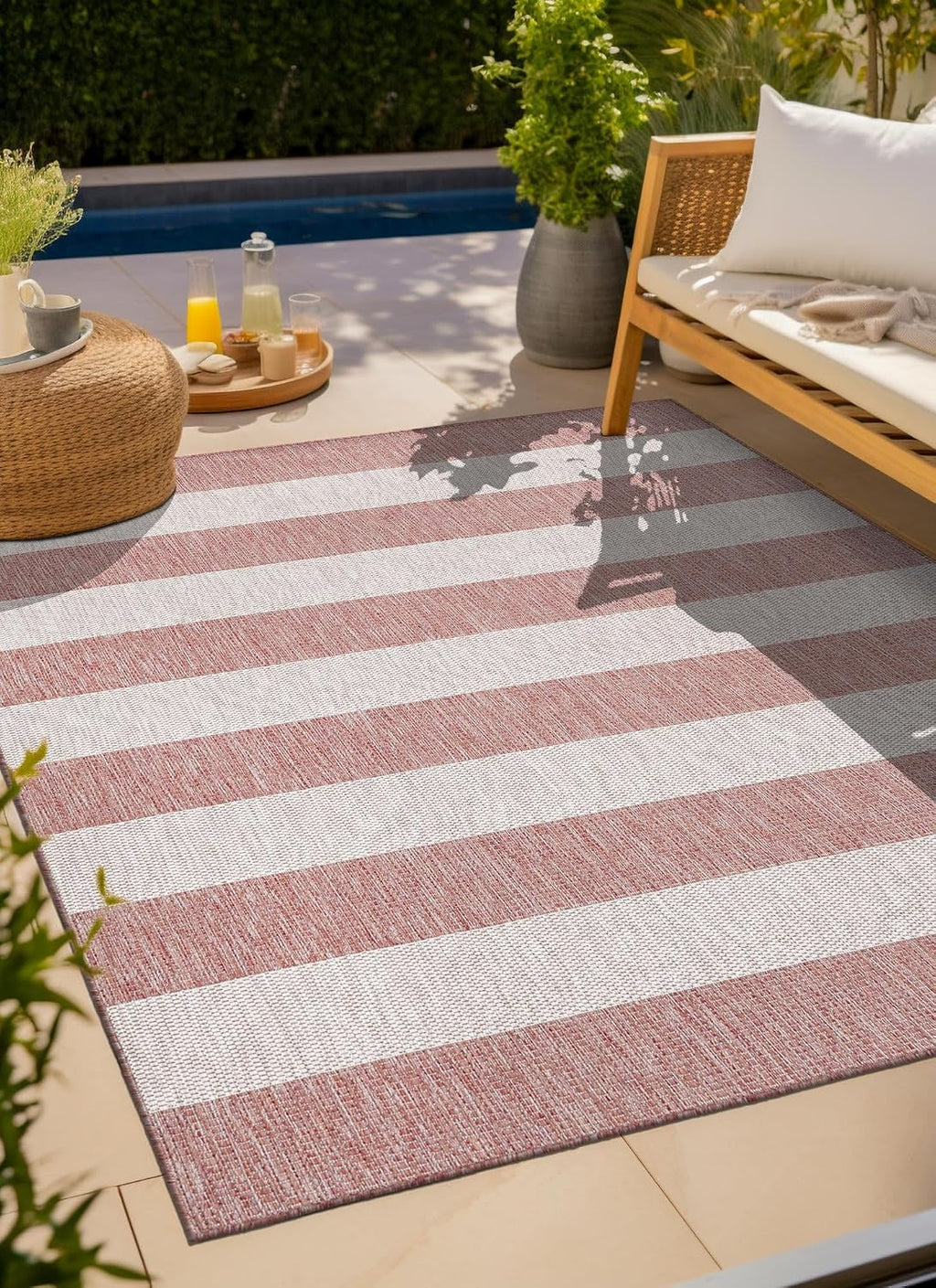 Unique Loom Outdoor Striped Collection Area Rug - Distressed Stripe (13' 1' Square Rust Red/Gray)