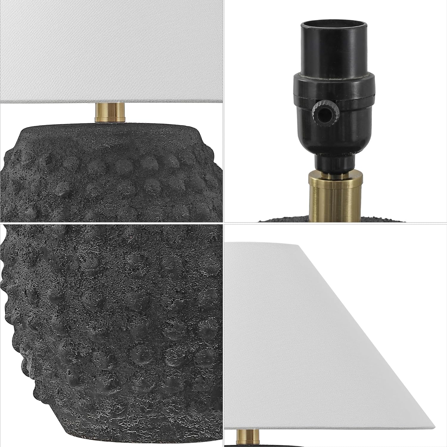 JONATHAN Y 18.25' Matte Black Ceramic Hobnail Table Lamp Set of 2 for Bedroom, Modern Minimalist Farmhouse Bedside Nightstand Lamps, White Linen Shade, LED Bulbs Included JYL5601A-SET2