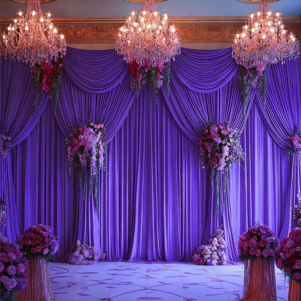 Purple Backdrop Curtains 10 Panels-Wrinkle-Free Purple Curtains Polyester Photography Drapes for Baby Shower Birthday Party Photo Background Backdrop Stand- 40 X10FT