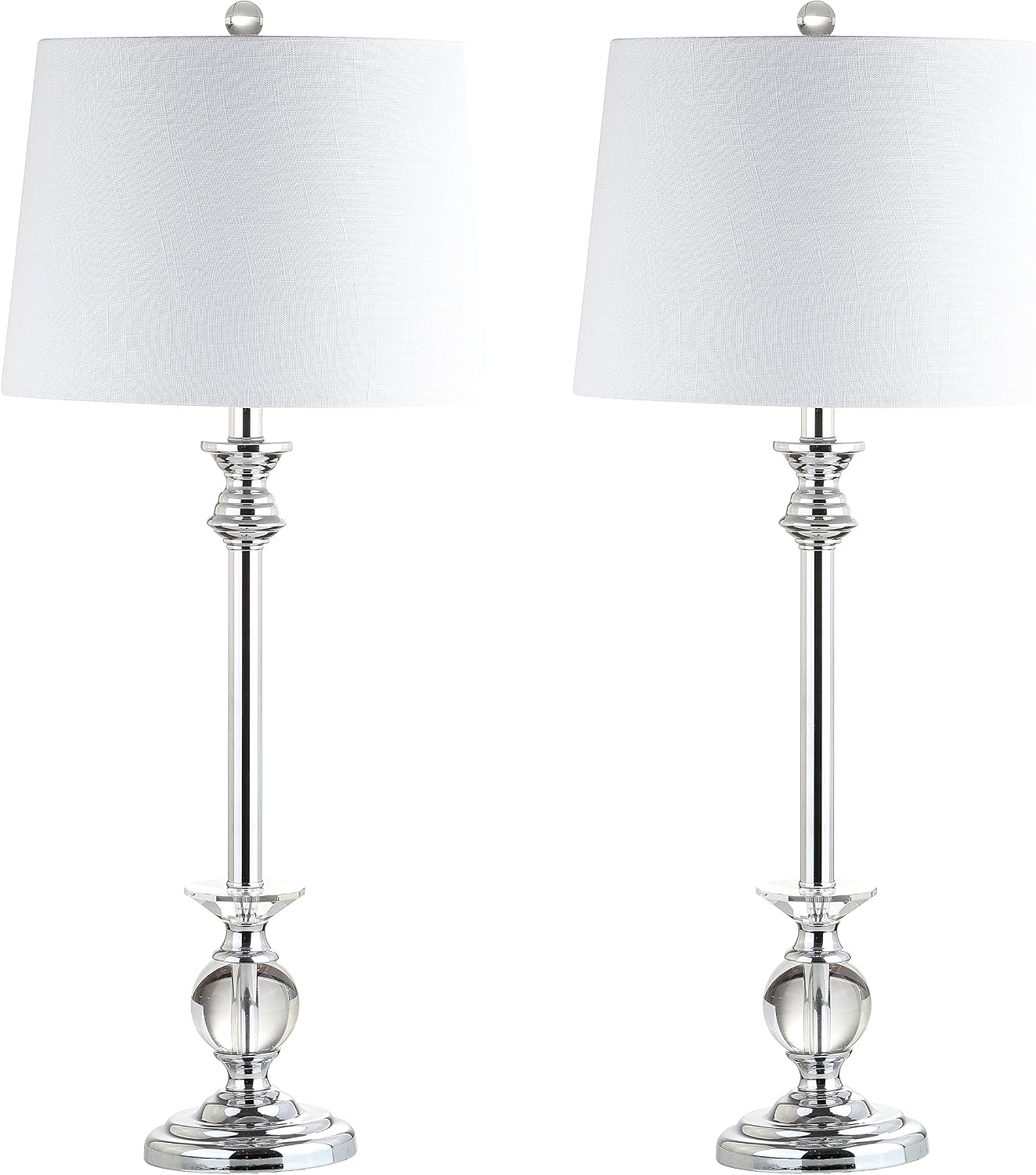 JONATHAN Y 33' Crystal and Chrome LED Table Lamp Set of 2, Contemporary Clear Metal Lamps for Living Room Bedroom, White Linen Drum Shade, LED Bulbs Included, UL Listed JYL2056A-SET2