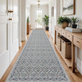 Washable 3x16 Hallway Runner Rug - Soft Kitchen Runner Rugs with Non Slip Rubber Backing Low-Pile Floral Carpet Runners for Bathroom Entryway Laundry Room Home Decor (Grey Blue,3x16)