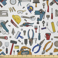 Ambesonne Construction Fabric by The Yard, Repairing Tools with Hammer Jigsaw Pliers Rivet Screwdriver Manly Craft Layout, Microfiber Fabric for Arts and Crafts Textiles & Decor, 10 Yards, Multicolor