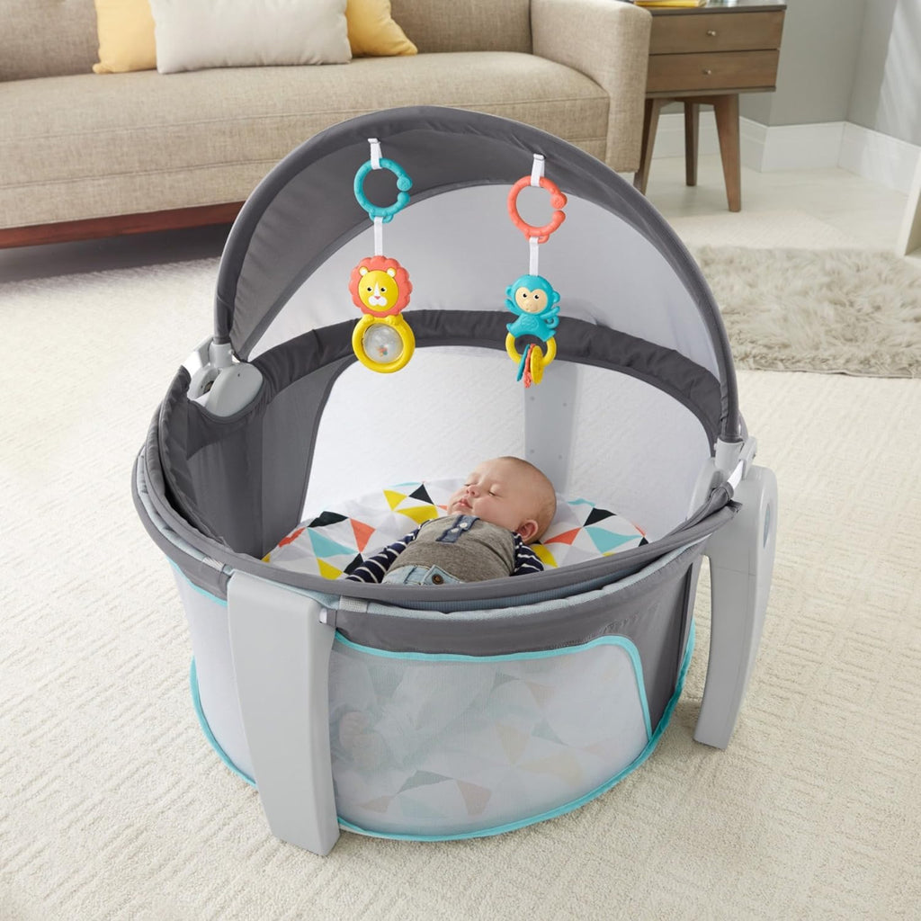 Fisher-Price Portable Bassinet On-The-Go Baby Dome, Travel Play Space with Developmental Newborn Toys & Canopy, Windmill