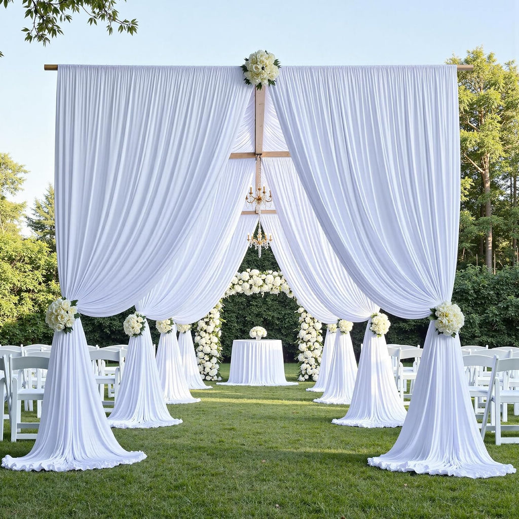 12 Panels 5x12ft White Backdrop Curtains for Parties, Wrinkle Free Polyester Photo Backdrop Drapes 12 ft Long Back Drop Cloth Drapery for Wedding Birthday Baby Shower Photography Party Background