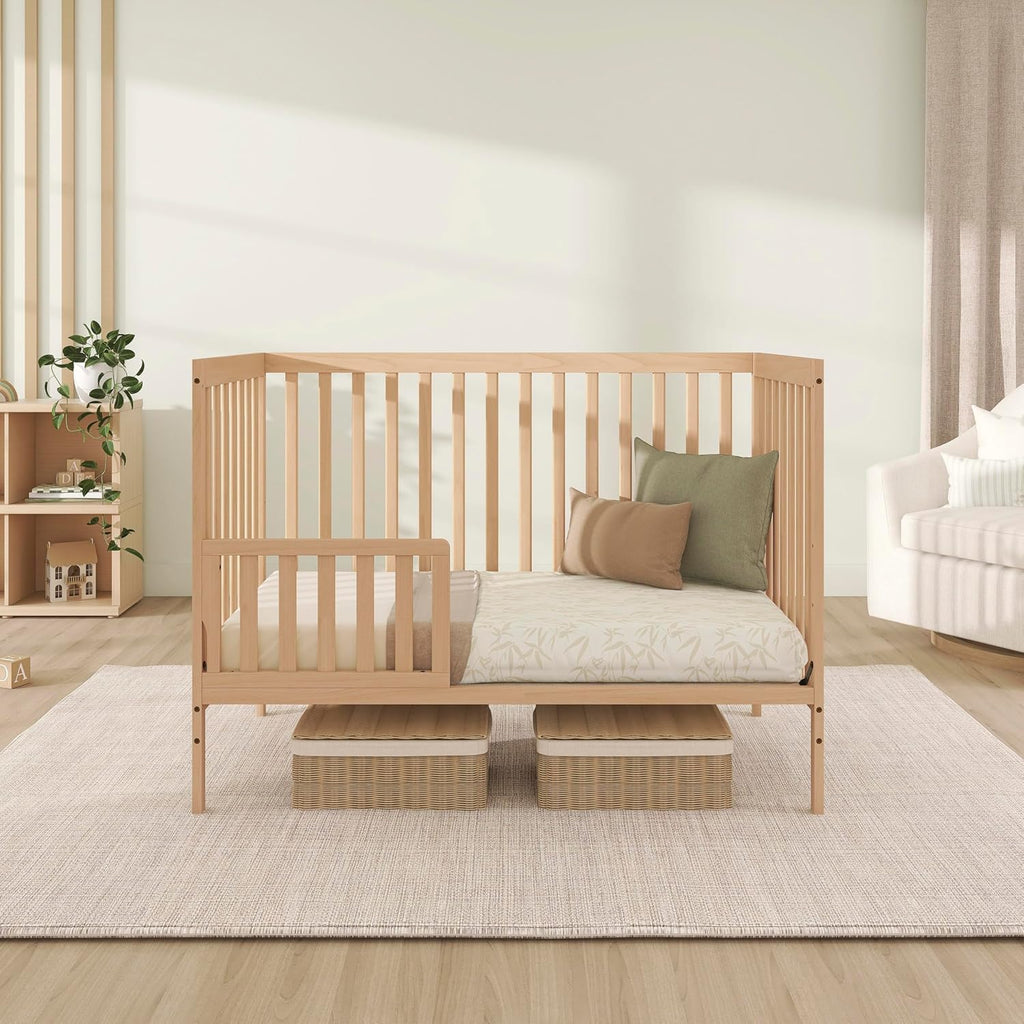 Dream On Me Synergy 5-in-1 Convertible Full-Size Baby Crib with Toddler, Day & Full Bed Conversion in Barnwood Natural, GreenGuard Gold & BSA, 3 Mattress Heights, Sustainable Pinewood