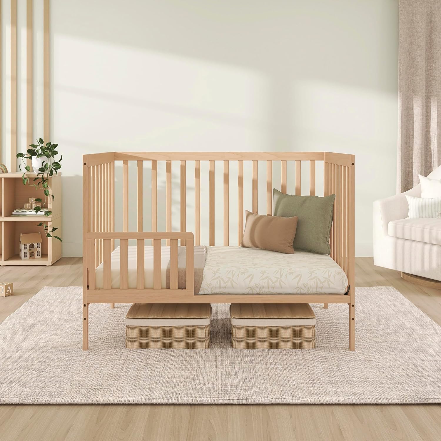 Dream On Me Synergy 5-in-1 Convertible Full-Size Baby Crib with Toddler, Day & Full Bed Conversion in Barnwood Natural, GreenGuard Gold & BSA, 3 Mattress Heights, Sustainable Pinewood
