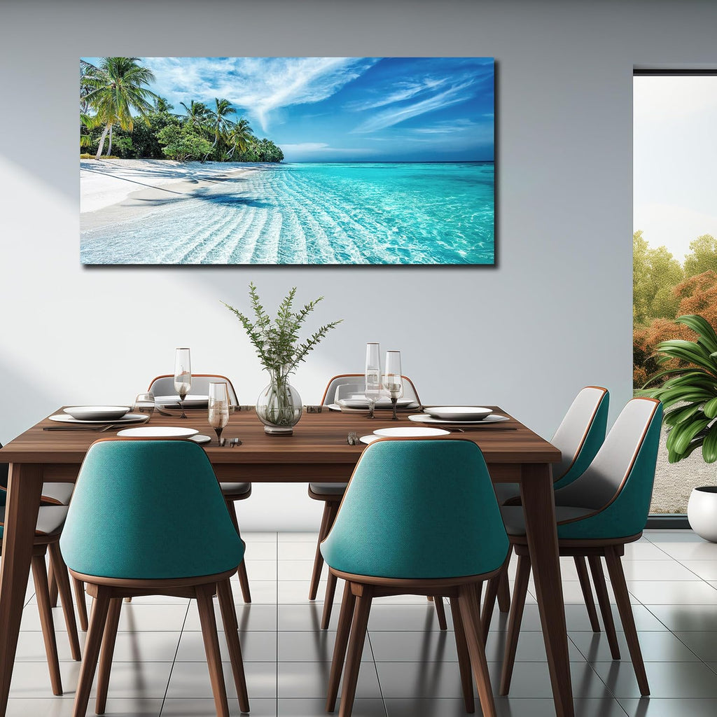 Blue Beach Theme Bedroom Decor Large Living Room Wall Art Beach Landscape Print Picture Decoration Ready to Hang 29 x 58 Inch
