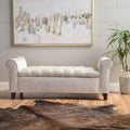 Upholstered Storage Bench, 50-inch Ivory Fabric with Rivet-Trimmed Armrests and Black Legs Bedroom Upholstered Window Seat Bench Storage Bench Suitable for Living Rooms, Bedrooms, and Entryways