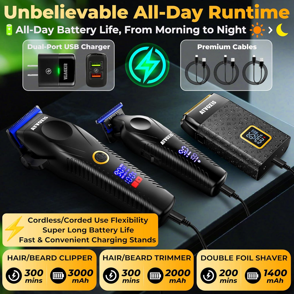 9000 RPM Brushless Motor Professional Hair Clippers Set for Men: Cordless Clippers & Zero Gap Trimmers with DLC Blades LED Display Fast Charging Stands Travel Pouch Maquina Para Cortar Pelo De Hombre