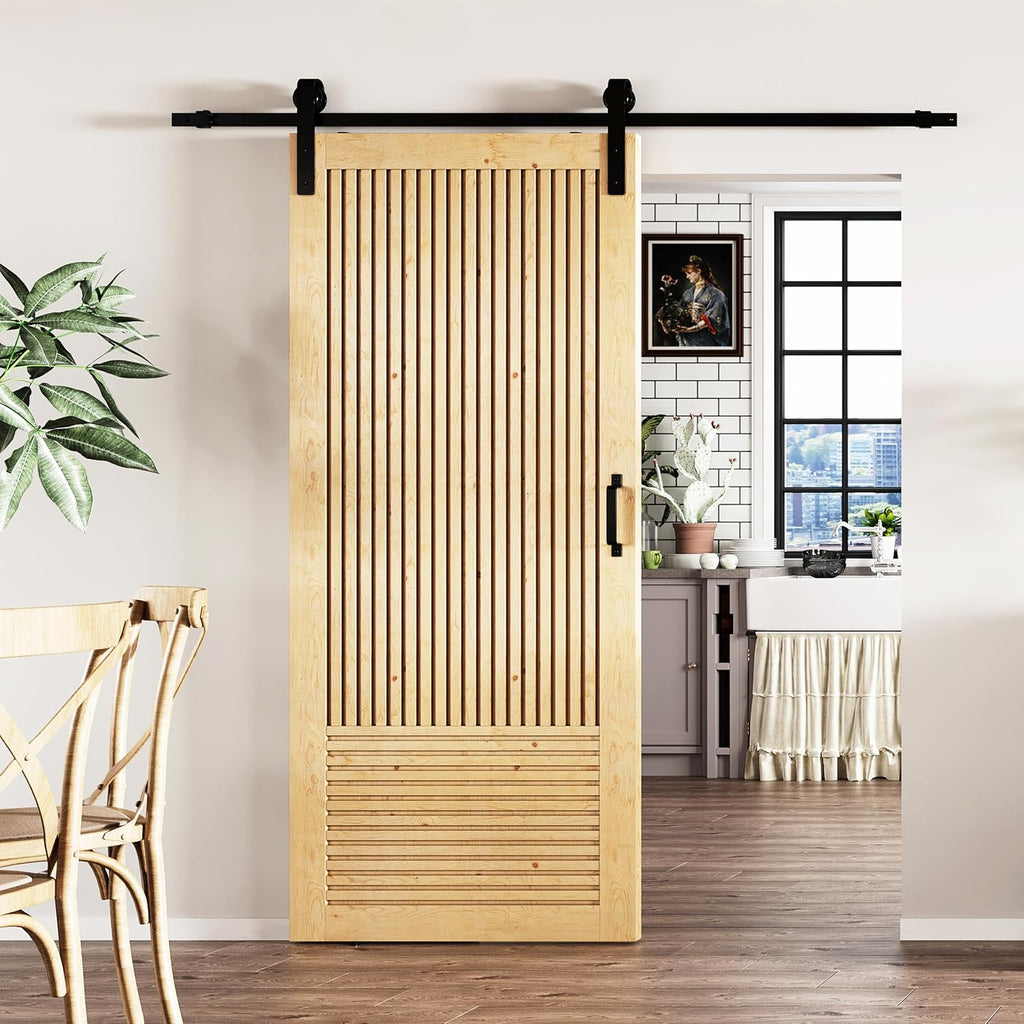 BARNER HOME 36in x 84in Sliding Barn Door with 6.6ft Barn Door Hardware Kit Included, Pre-Drilled Easy to Assemble, DIY Unfinished Solid Core Single Interior Door, Natural