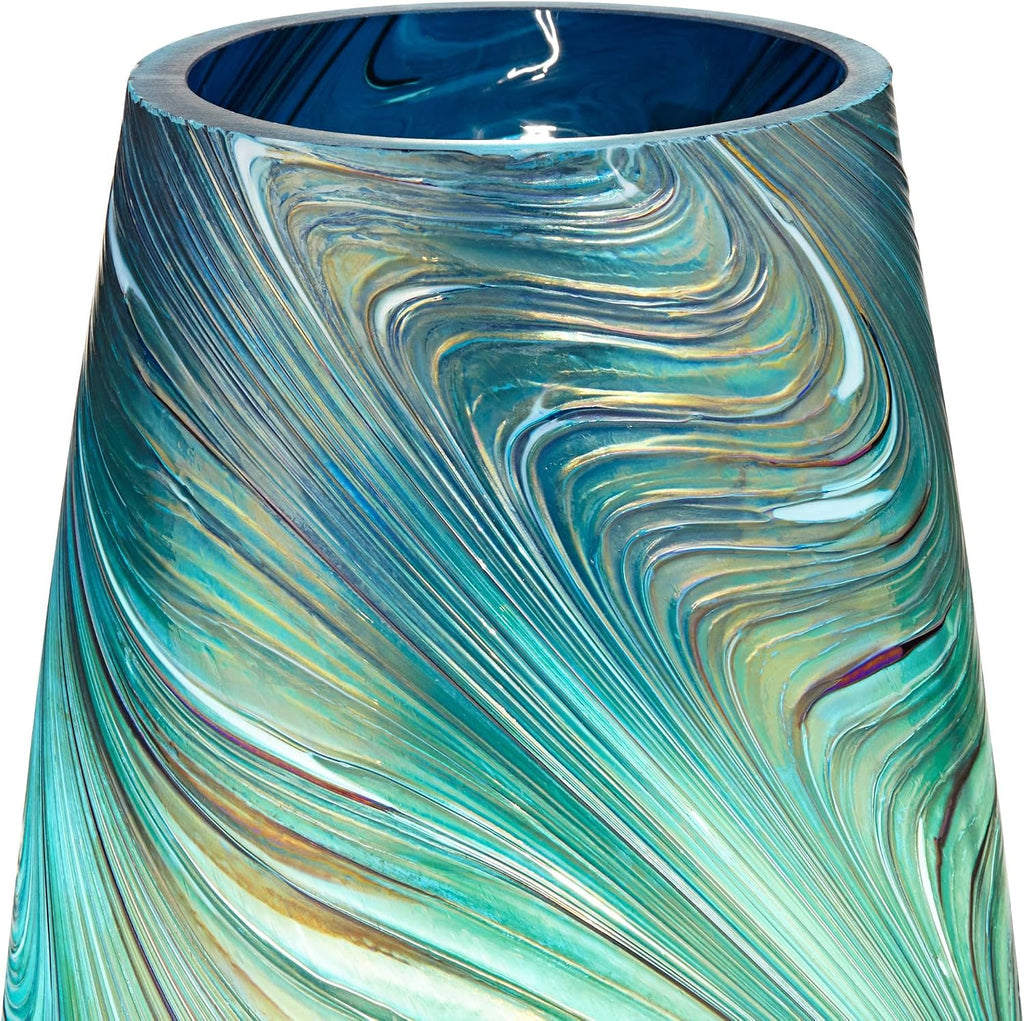 360 Lighting Carmen Modern Accent Table Lamps 12 1/2' High Set of 2 Green Clear Crystal Swirl Art Glass Shade for Bedroom Living Room Nightstand Bedside Night Stand Office Kids Room