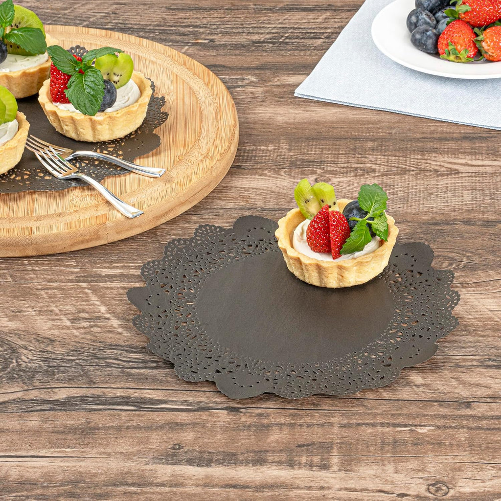 Restaurantware Black Paper Doilies 4000 Count 8 x 8 Inch, Disposable, Long Lasting Absorbent Paper Doilies for Tables with Elegant Lace Finish for Pastries, Cupcakes, Cookies and Desserts