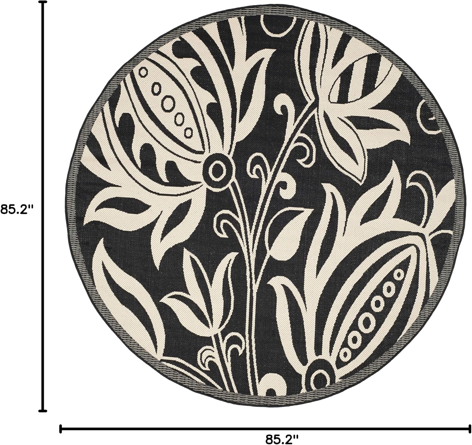 SAFAVIEH Courtyard Collection 7'10' Round Black / Sand CY2961 Floral Indoor/ Outdoor Waterproof Easy-Cleaning Patio Backyard Mudroom Area-Rug