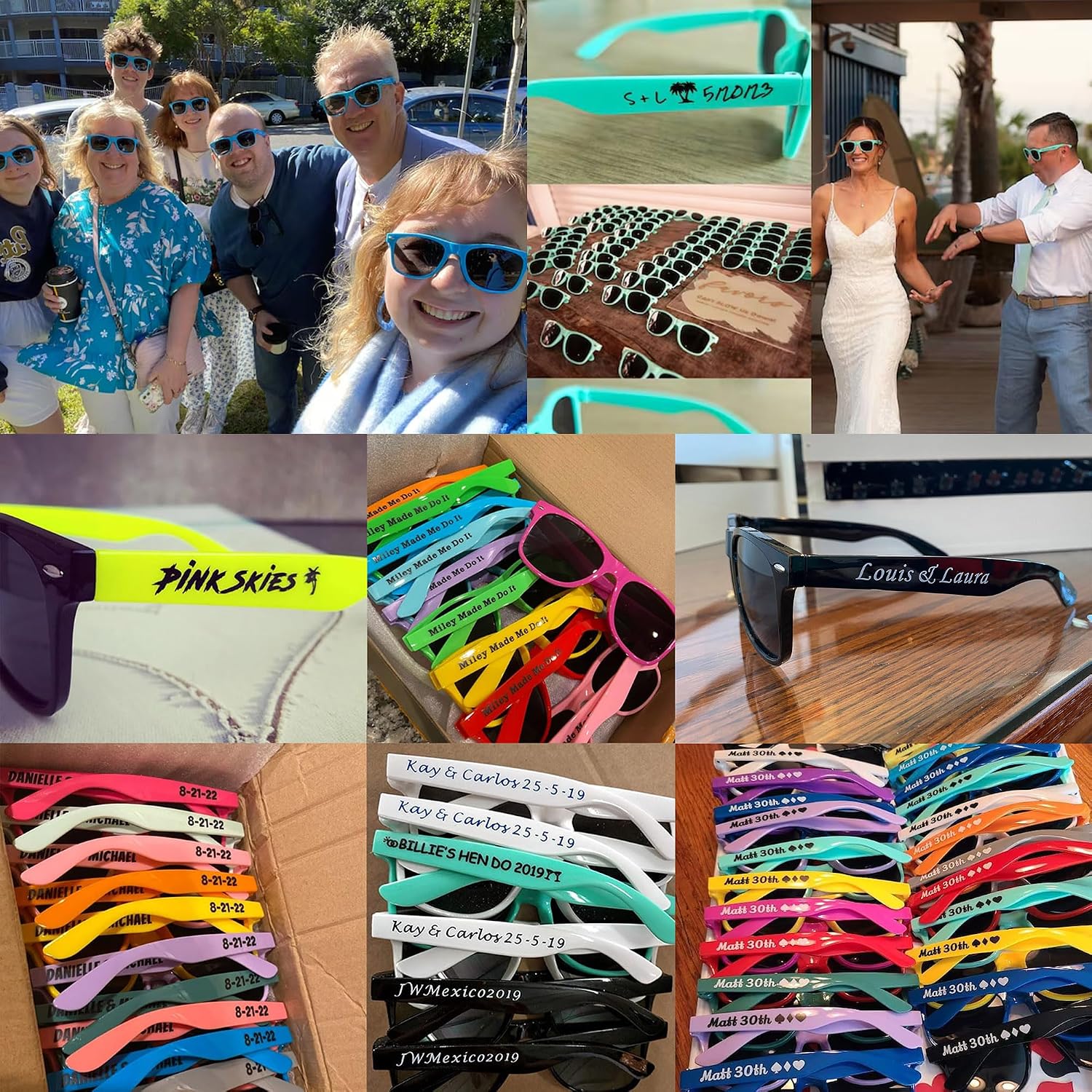 55PC Custom Sunglasses Personalized Bulk Party Favors Wedding Guests Logo Music Show Birthday Bachelorette Bridesmaid Gifts Garden 2024 Prom Customizable Glasses (Black)