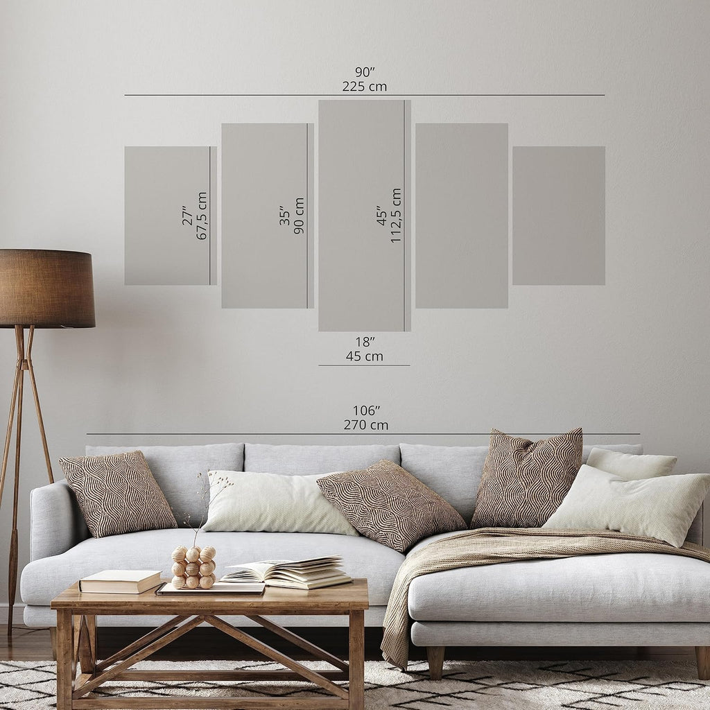 artgeist Acoustic Canvas Wall Art Abstract 90x45 in - 5pcs Home Decor Framed Stretched Picture Photo Painting Artwork for Living Room Abstraction Modern Wave Beige a-A-0171-b-n
