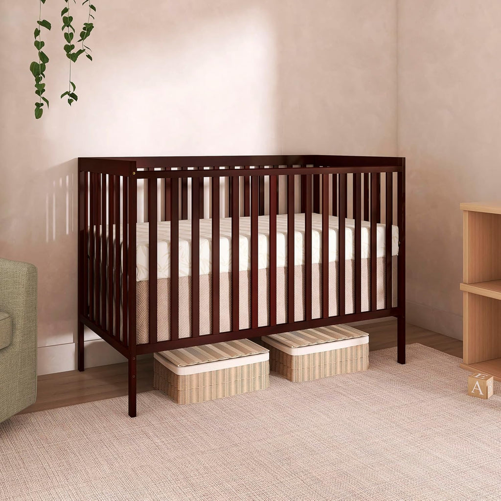 Dream On Me Synergy 5-in-1 Convertible Full-Size Baby Crib with Toddler, Day & Full Bed Conversion in Espresso, GreenGuard Gold & BSA, 3 Mattress Heights, Sustainable Pinewood