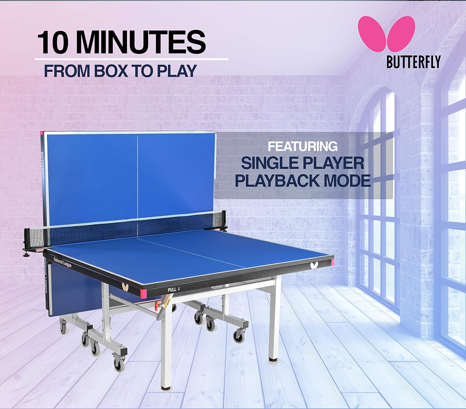 Butterfly National League 25 Table Tennis Table | 10 Minute Quick Assembly Ping Pong Table | 25mm Indoor Top | Tournament Grade