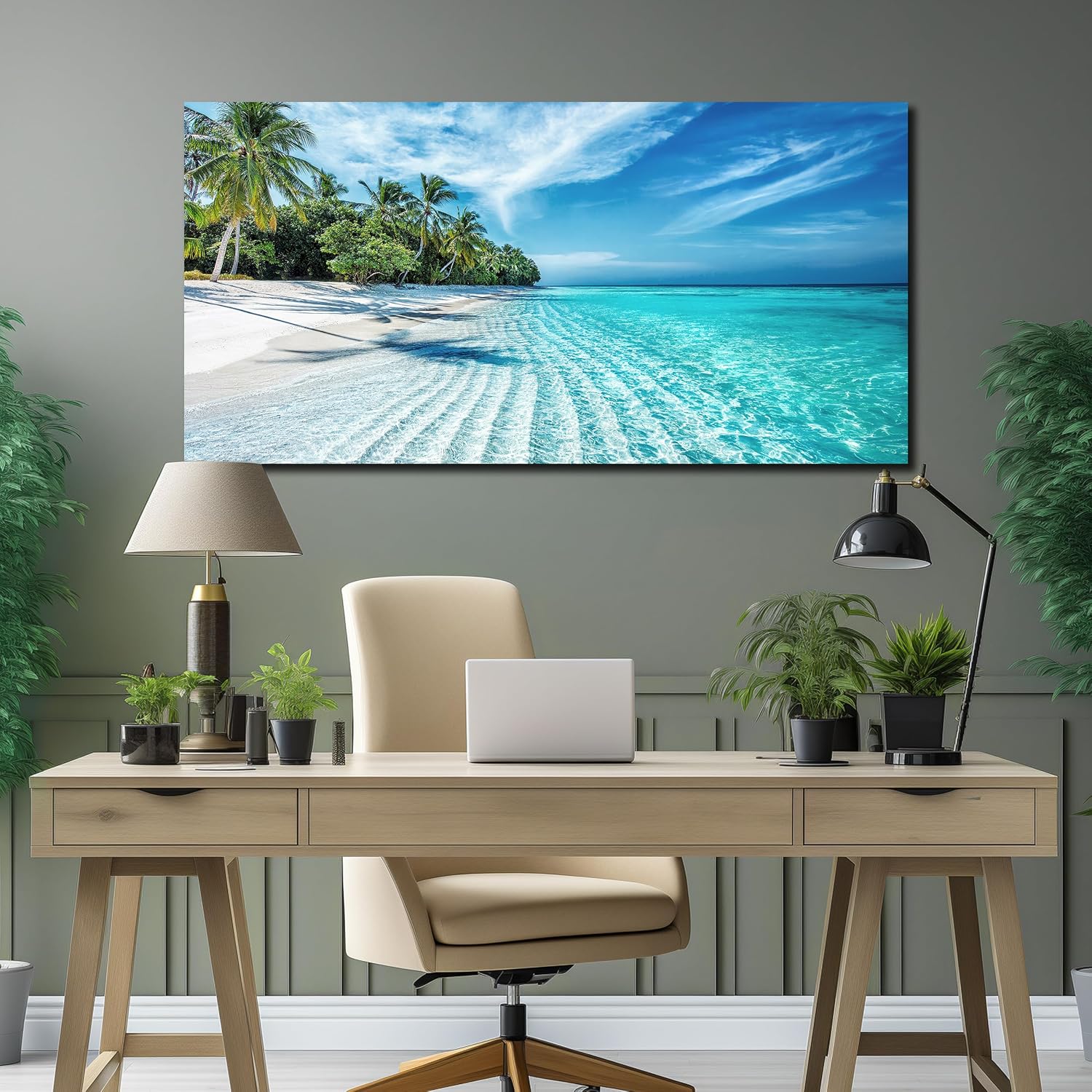 Blue Beach Theme Bedroom Decor Large Living Room Wall Art Beach Landscape Print Picture Decoration Ready to Hang 29 x 58 Inch