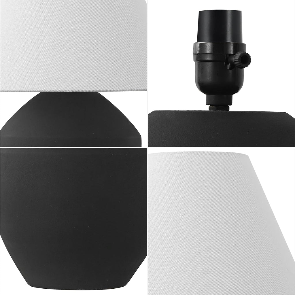 JONATHAN Y 20.5' Matte Black Minimalist Table Lamp Set of 2 for Living Room, Modern Scandinavian Bedside Lamps for Bedroom, White Linen Shade, LED Bulbs Included JYL5604A-SET2
