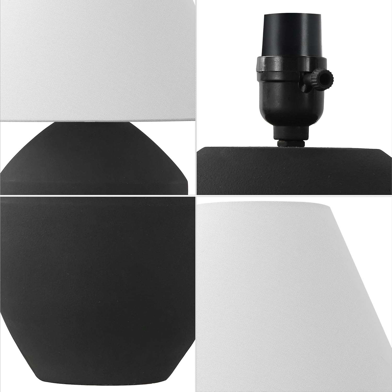 JONATHAN Y 20.5' Matte Black Minimalist Table Lamp Set of 2 for Living Room, Modern Scandinavian Bedside Lamps for Bedroom, White Linen Shade, LED Bulbs Included JYL5604A-SET2