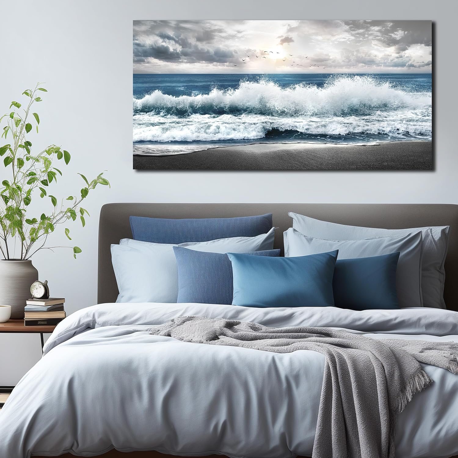 MDHKVPM Blue Beach Wall Decor For Bedroom Ocean Canvas Wall Art For Living Room Large Size,Office Corridor Apartment Wall Paintings Ready to Hang 29 x 58 Inch