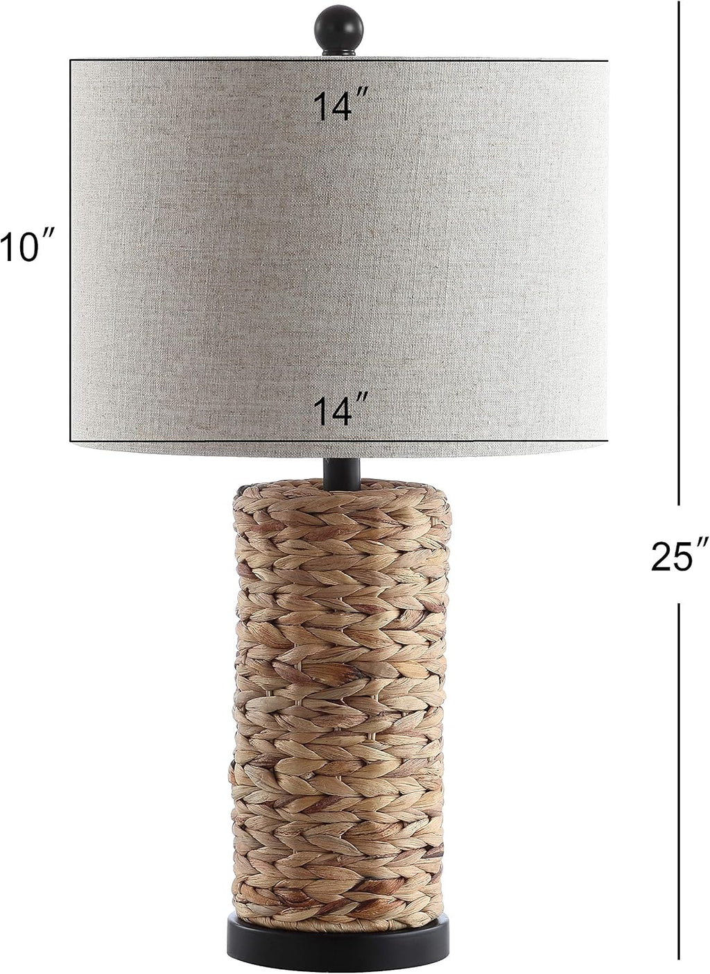 JONATHAN Y 25' Natural Coastal Water Hyacinth Table Lamp Set of 2, Bedside Lamp with Light Grey Linen Shade, Boho Farmhouse Decor for Living Room Nightstand, LED Bulbs JYL6502A-SET2