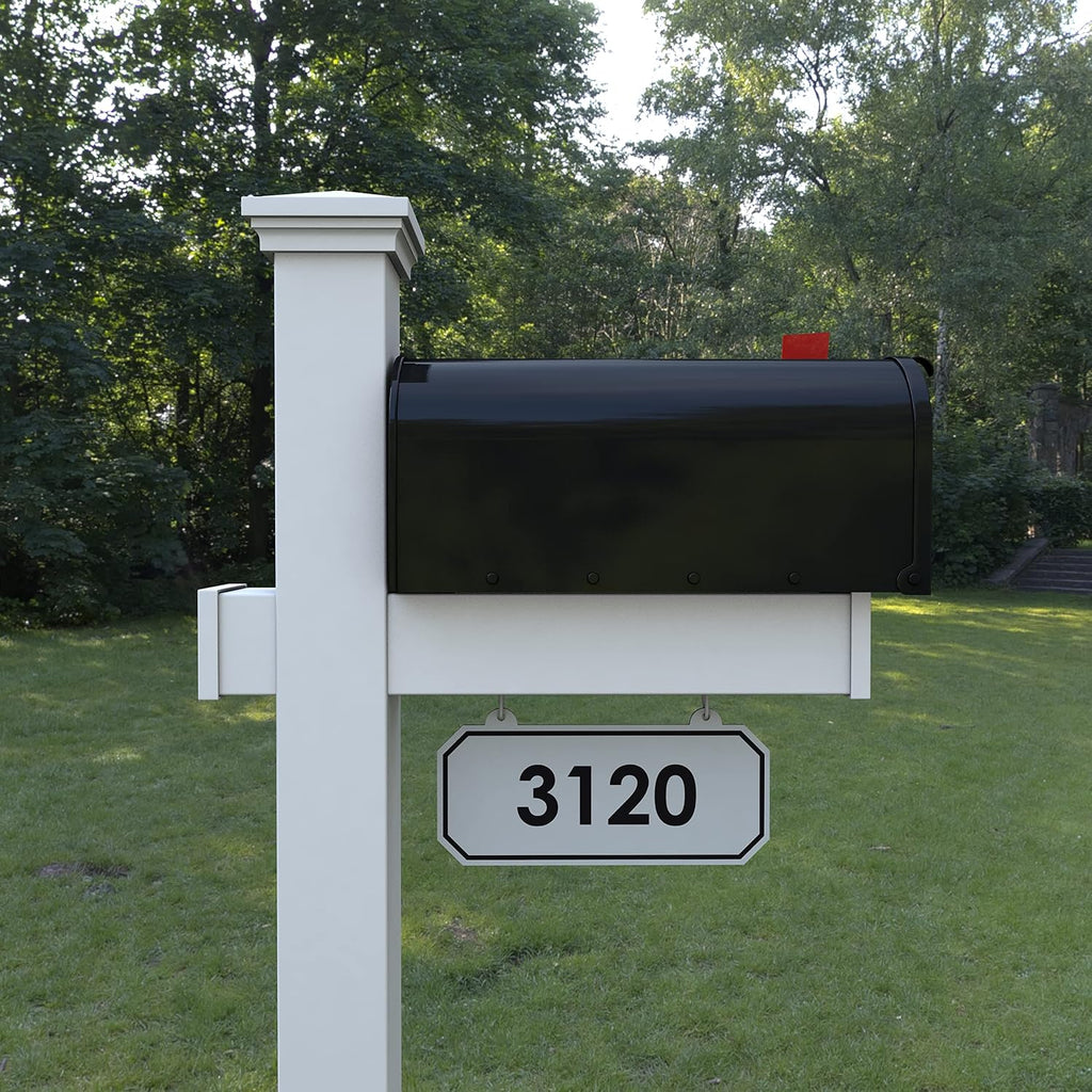 4Ever Products The Southport Vinyl Mailbox Post System - Includes Black Steel Mailbox and Custom Street Address