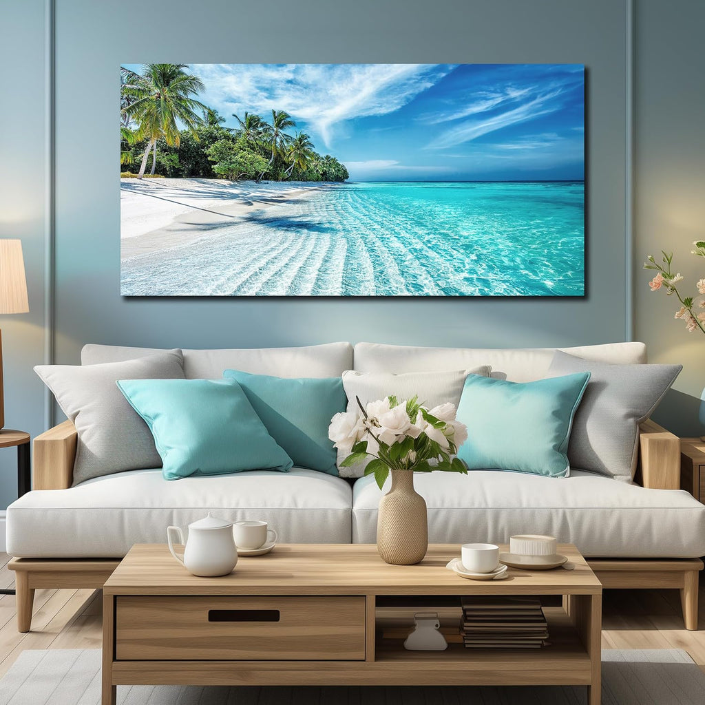 Blue Beach Theme Bedroom Decor Large Living Room Wall Art Beach Landscape Print Picture Decoration Ready to Hang 29 x 58 Inch