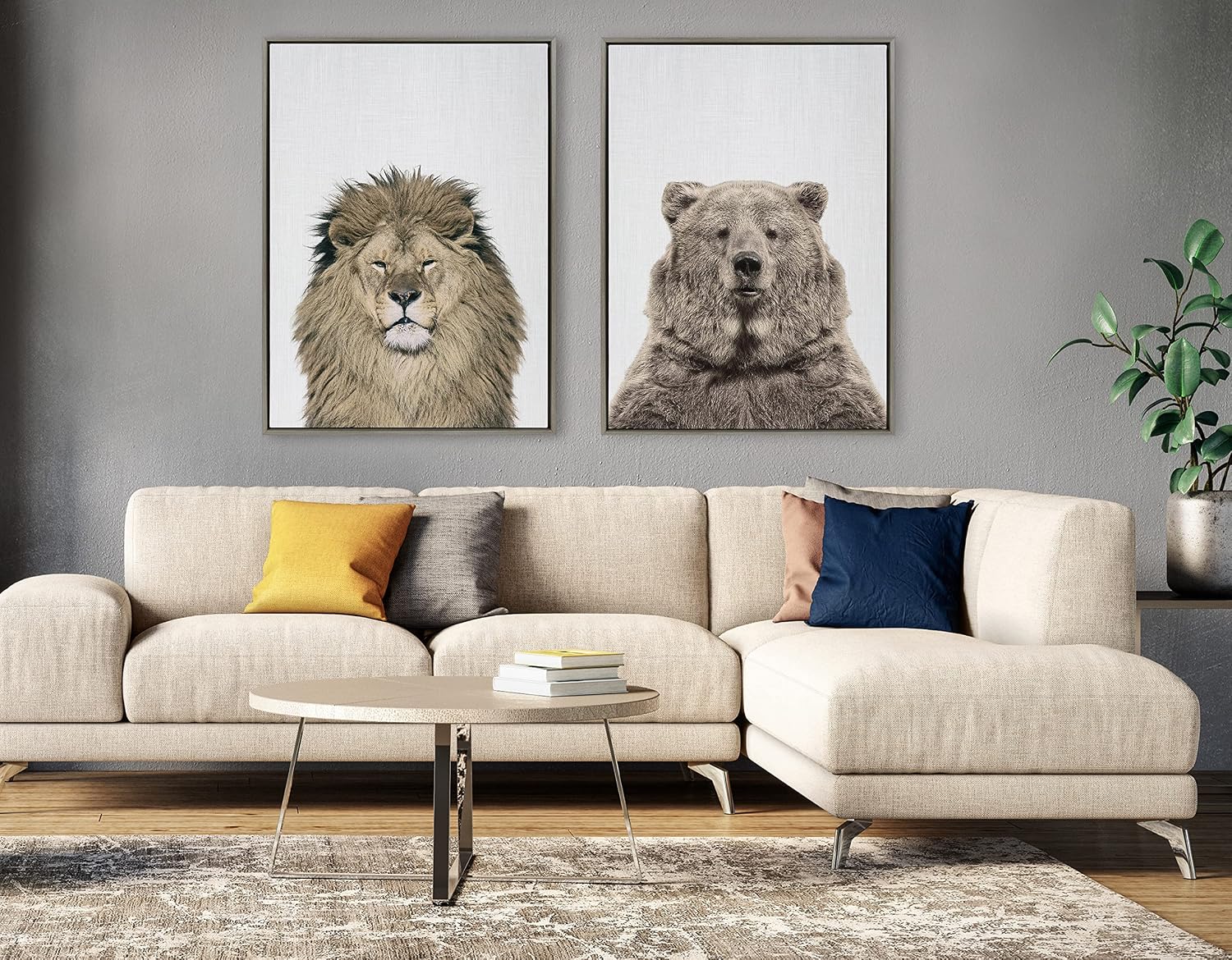 Kate and Laurel Sylvie Bear European Color Framed Canvas Wall Art by Simon Te of Tai Prints; 28x38 Gray; Rustic Animal Wall Decor Art