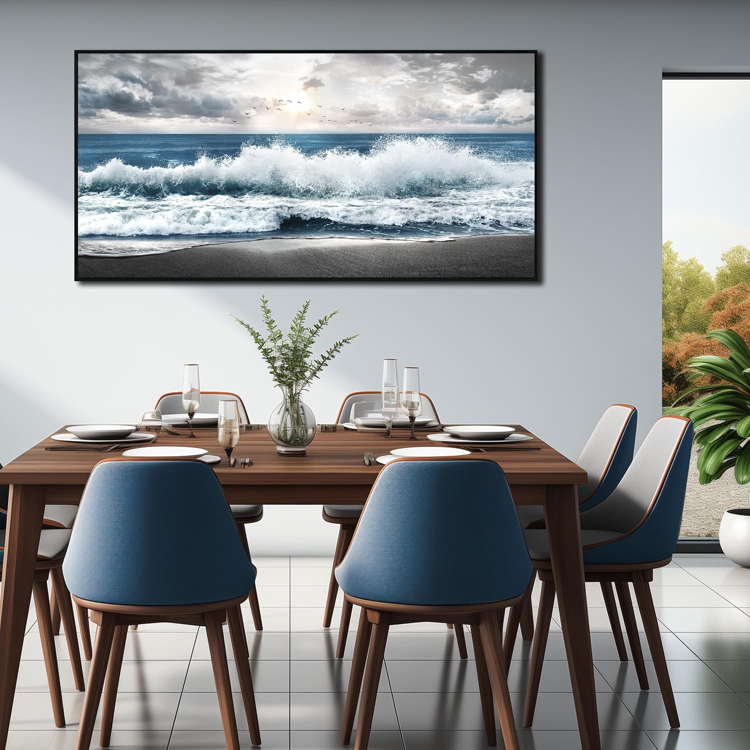 Beach Themed Wall Decor For Living Room Blue Wall Art For Office Ocean Pictures For Wall Modern Framed Wall Canvas 29 x 58 Inch