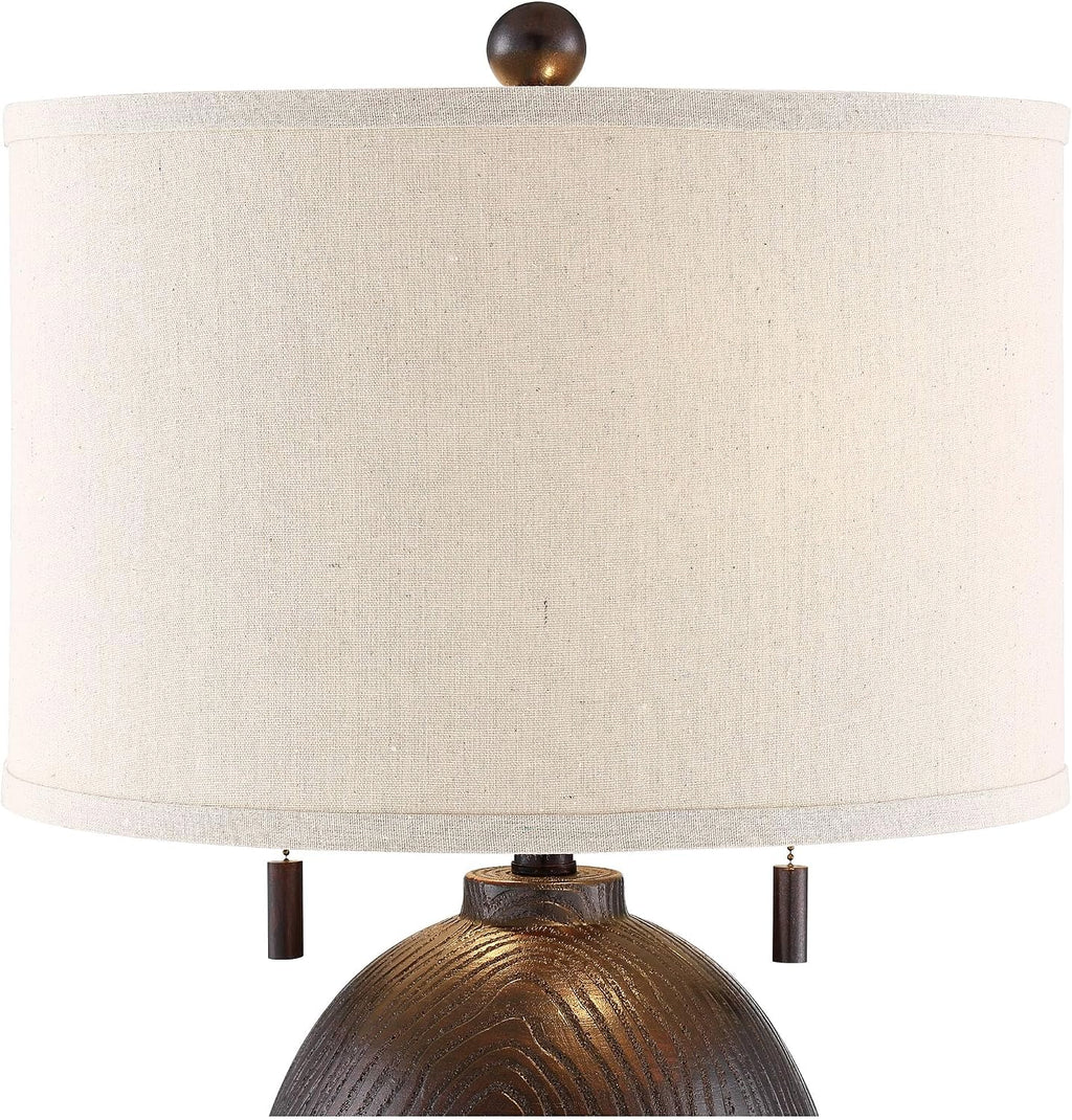 Franklin Iron Works Byron 27 1/2' Tall Farmhouse Rustic Country Cottage Table Lamps Set of 2 Pull Chain Brown Living Room Bedroom Bedside Nightstand House Office Home Reading Kitchen Oatmeal Shade