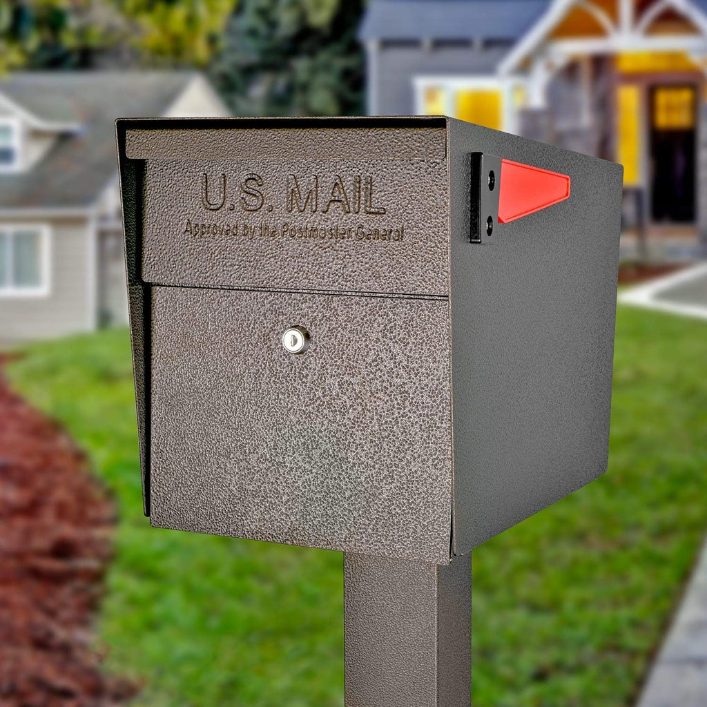 Mail Boss 7508 Bronze Locking Mailbox and 7123 In-Ground Mounting Post