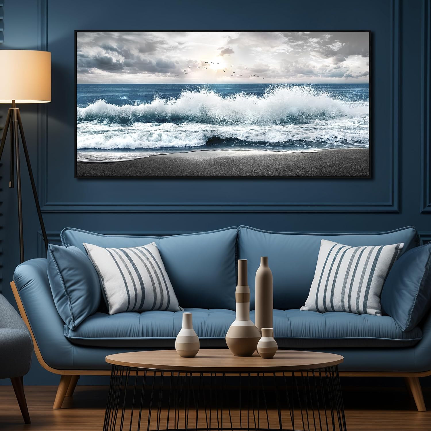 Beach Themed Wall Decor For Living Room Blue Wall Art For Office Ocean Pictures For Wall Modern Framed Wall Canvas 29 x 58 Inch