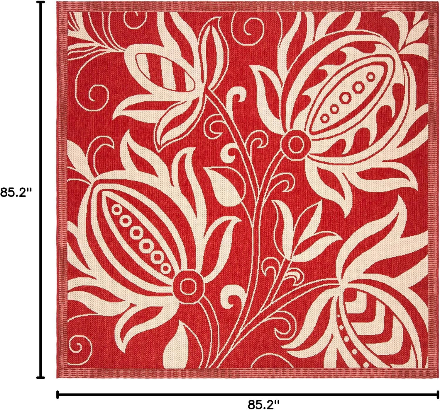 SAFAVIEH Washable Rug Outdoor Courtyard Collection - 7'10' Square, Red & Natural, Non-Shedding & Easy Cleaning, Ideal for Patio, Backyard, Mudroom (CY2961-3707)
