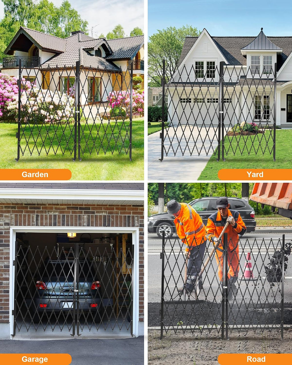 61' H x 122' W Folding Security Gate, Heavy Duty Steel Expandable Barrier Bi-fold Door with 360° Swivel Casters & Key Lock, Retractable Rolling Scissor Gate for Garage Driveway Warehouse, Black