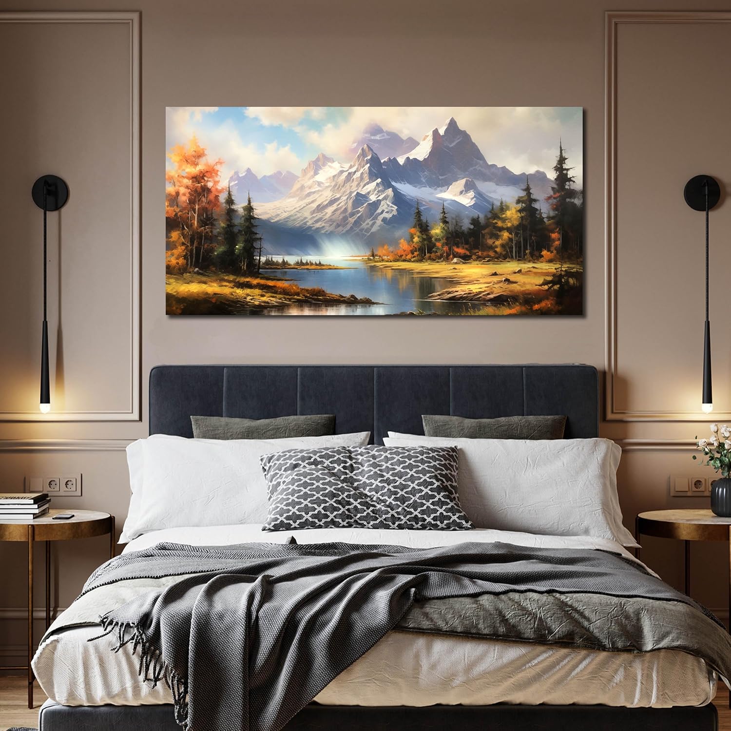 Mountain Wall Art for Living Room Bedroom Office Nature Wall Art Large Mountain Lake Forest Landscape Pictures Modern Artwork Framed Wall Decor Canvas Prints 29x59 Inch